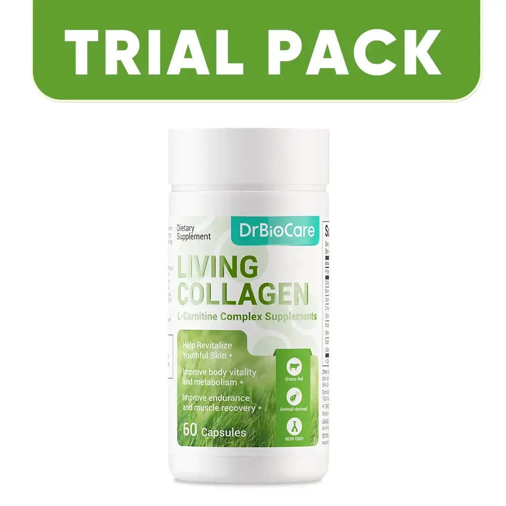 DrBioCare Living Collagen L‑Carnitine Complex Supplement, Collagen Peptides with Bovine Colostrum, Daily Wellness Capsules for Adult Women, 60 Count