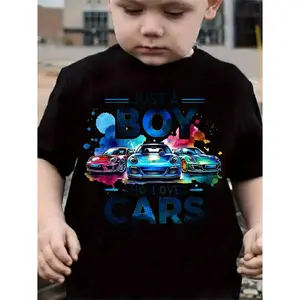 Boys' Regular Cotton Graphic T-Shirt - Cool Cartoon Racing Car Decals, Slight Sporty Short Sleeves, Car-Themed Cool Gifts for Kids (3Y-13Y)