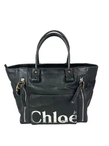 Pre-owned Chloé Leather Tote Bags Chloe Eclipse Logo Embellished Black Tote