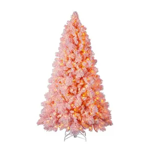 Home Heritage 6.5ft Snowdrift Artificial Christmas Tree — Pre-Lit with Pink Flocked Branches, 500 Warm White LED Lights, 777 Branch Tips
