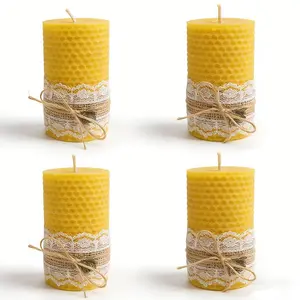 Rolled beeswax candle made of beeswax - directly from the beekeeper - made of wax plates in hand (4cm * 10cm 4 pack)