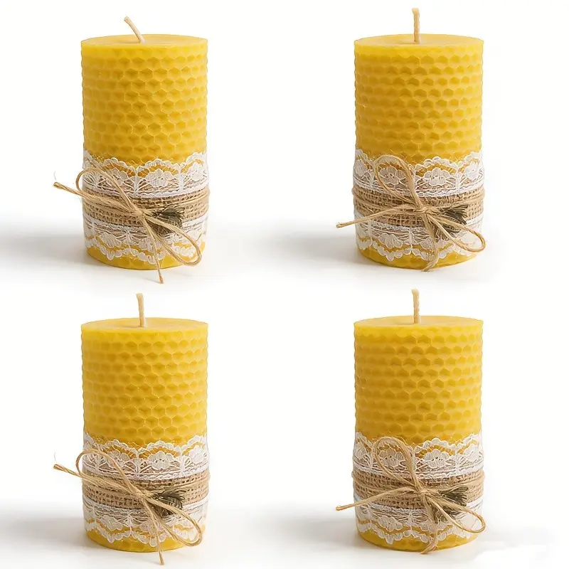 Rolled beeswax candle made of beeswax - directly from the beekeeper - made of wax plates in hand (4cm * 10cm 4 pack)