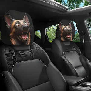 2pcs Cartoon Grinning German Shepherd Print Headrest Covers, Auto Seat Covers, Car Seat Decorative, Interior Decor, No Filling, Easy to Install and Wash, Ideal for Road Trips/Long Drives, Funny Accessory to Personalize Your Vehicle