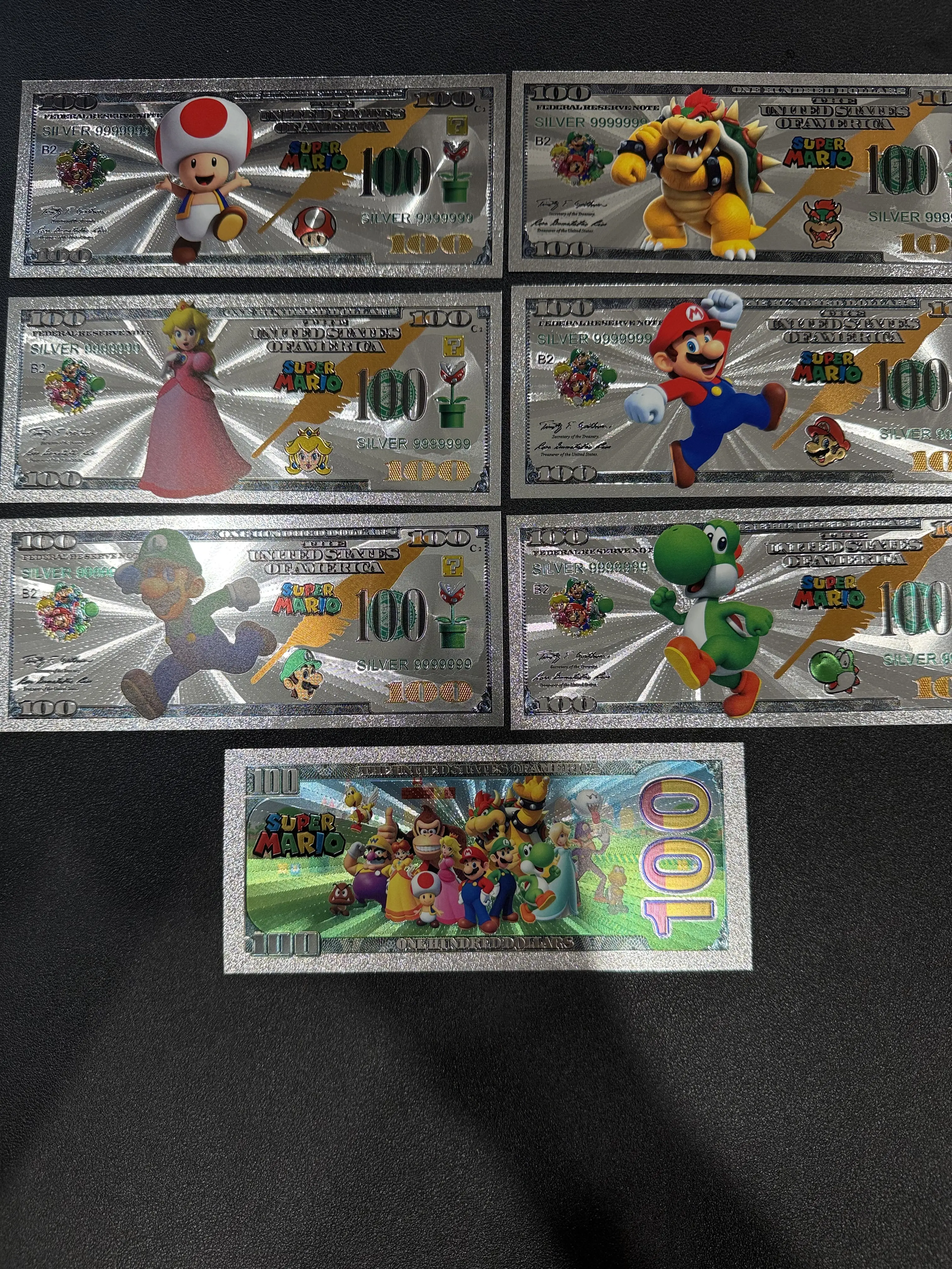 Super Mario Silver Foil Collectible Notes, 6-Character Display Set, Not Legal Tender