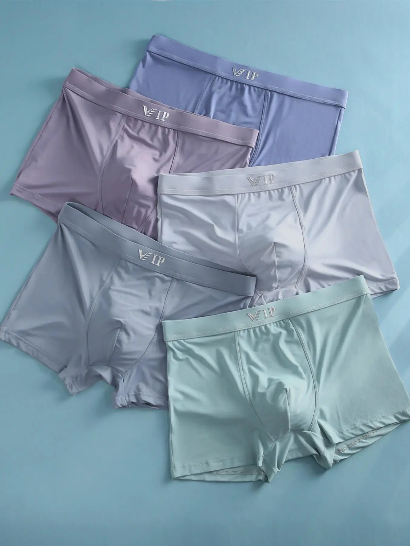 Men's "VIP" Letter Solid Breathable Boxer Briefs, Regular Fit Casual Panties, Fashion Comfortable Underwear Set, Summer Outfits 2024