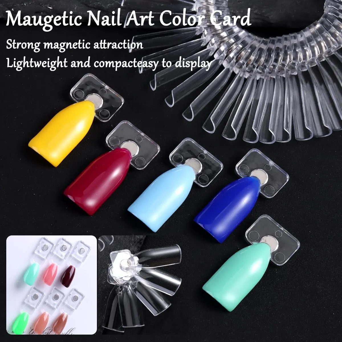 Nail Polish Color Chart Display Board, Color Swatch Nail Gel Palette Sample Card Book Embedded Magnetic Color Card for Nail Tips