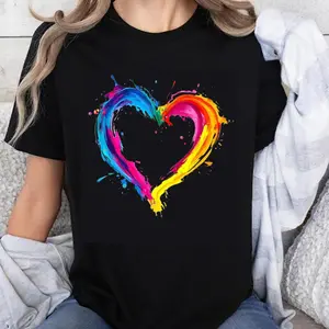 100% Cotton Unisex Colorful Heart Love Valentines Day T-Shirt
