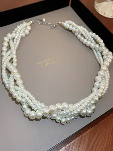 French Vintage Baroque Pearl Multi-Layer Necklace, String Of Pearls, Pearl Chain Necklace, Elegant Retro Jewelry, Women's All Occasion Fashion Accessory