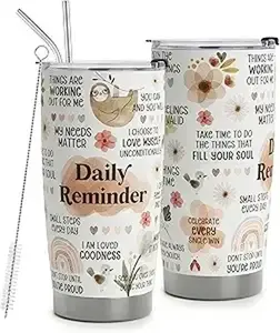 Positive Daily Affirmations For Women - Positive Thoughts Travel Mug - Inspirational Gifts - Mental Health Gift - Stainless Steel Tumbler 20oz