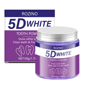 ROZINO 5D White Tooth Powder for Whitening Teeth - 50g/1.76oz Powder for a Whiter Smile & Fresh Breath - Simple Application for Daily Dental Care