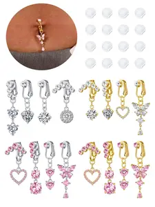 4pcs Fake Belly Button Piercing for Women Dangle Butterfly Heart Clip on Belly Button Rings Silver Gold Pink Fake Belly Button Rings Non Piercing Belly Rings Stainless Steel Faux Navel Jewelry, Fashion Body Jewelry