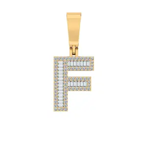 F Baguette Initial Letter 10K Yellow Gold & Diamond Pendant