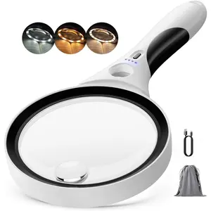 Rechargeable Magnifying Glass with Light, 10X 20X 45X Handheld Lighted Magnifier with 18 LED 3 Modes, 4.3" Anti-Glare Lens for Seniors Reading Coins Close Work (Black)