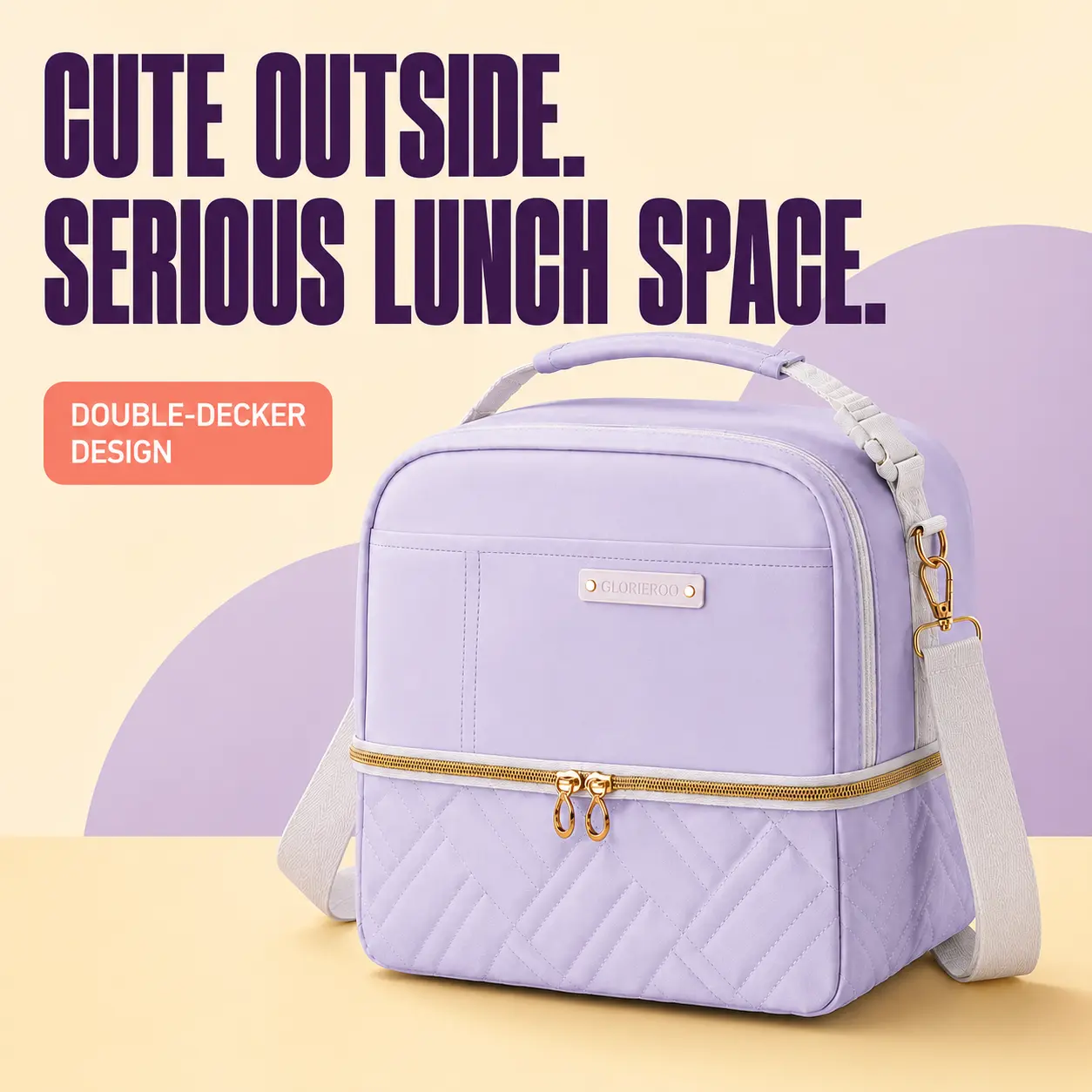 GLORIEROO Women's Dual Compartment Insulated Cooler Lunch Bag, Double Decker Zippered Lunch Tote with Shoulder Strap for Work, Travel, Insulated Lunch Compartment, Lunch Bags For Women