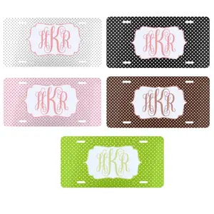 Personalized Monogram License Plate Polka Dot Custom Initials Vanity Car Tag Preppy Style 12x6 Aluminum