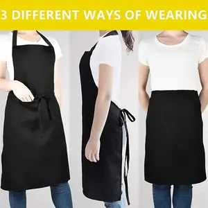 Adjustable Water & Oil Proof Apron with Pocket, Black Apron for Cooking, Baking, Barbecue, Kitchen Accessories for Men & Women