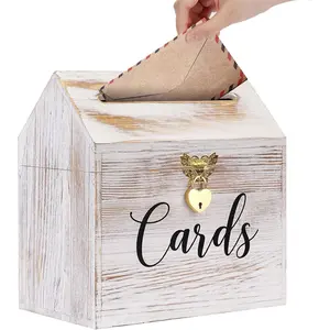 Card Box Wedding Card Box for Reception,  Large Wedding  Card Holder Box with Heart Lock, Big Wedding Card Envelope Holder Box with Lid  Card Box for Wedding Party, White