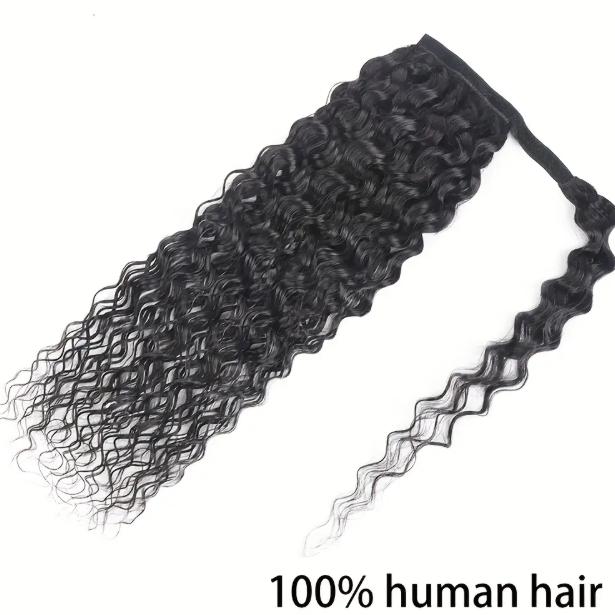 "Deep Wave Brazilian Remy Human Hair Ponytail Extension, Long Curly Wavy Wrap Around Ponytail with Magic Paste, Natural Black 10-28 Inch, Soft & Secure Fit for Women 100g/Pack "	