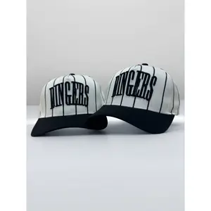 Dingers Navy Striped Vintage Trucker Hat Flatbill Snapback Cap for Baseball Season Adjustable Snapback Design Valentine's Day baseball cap - Two color options - Black - Dark Blue