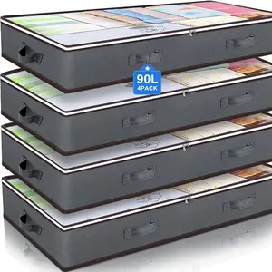 4/ 6 Pack Under Bed Storage, 23.78gal Collapsible Closet Containers Organizers And Under Bed Storage Bins, Underbed Storage Bags for Wrapping Paper, Blanket, Towels, Clothes, Comforter, Sweaters, Linen Sheets, Under-Bed Storage