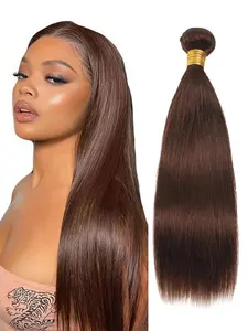 Brown Human Hair Bundles Straight Chocolate Brown Straight 1 Bundle Human Hair #4 Color 100% Unprocessed Brazilian Virgin Natural Looking Double Machine Weft Quick Weave Hair Extensions for Women