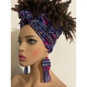 Pink, Magenta, and Blue Turban-Style Headwrap and Matching Earrings. African Head Wrap - African Scarf - African Turban - Head Wraps