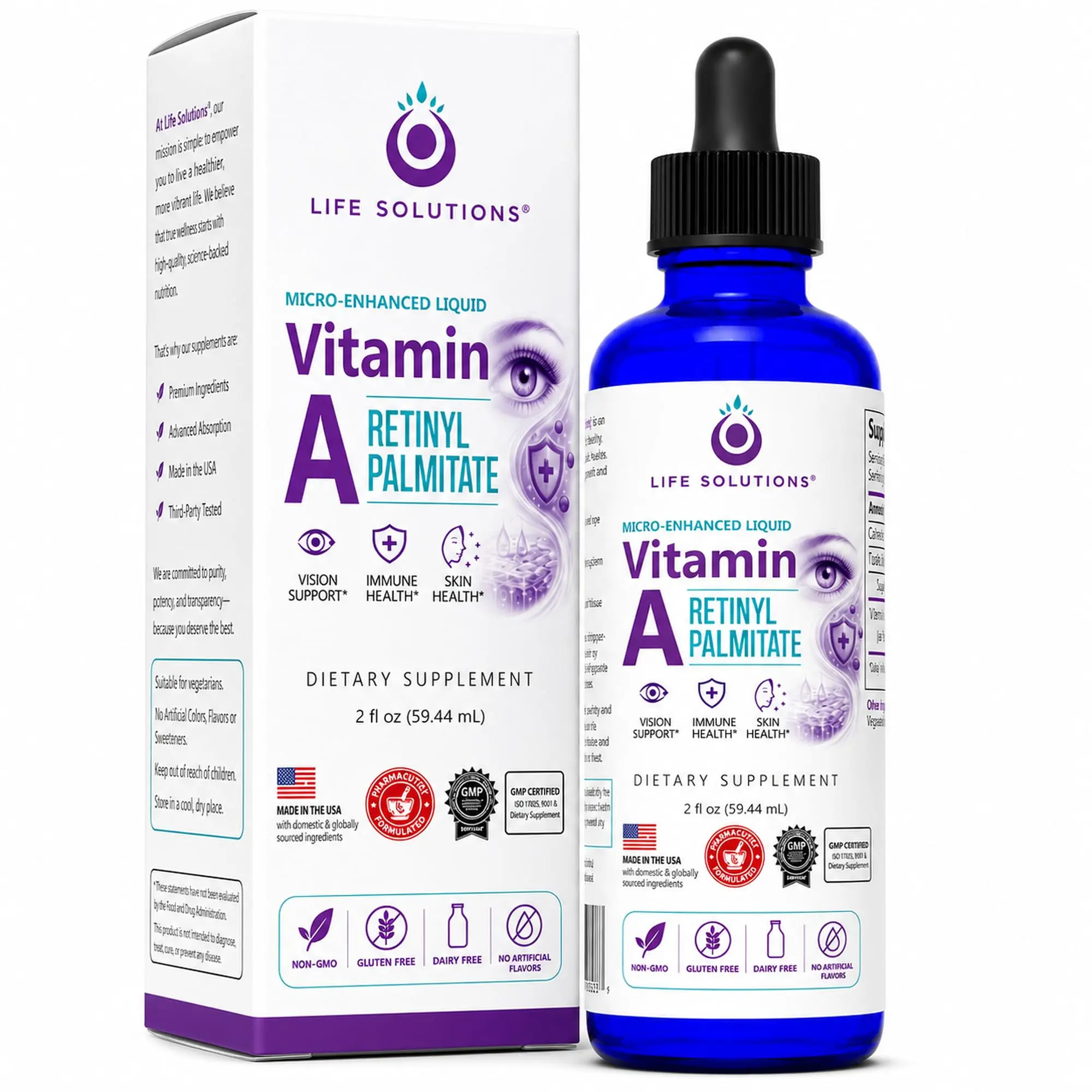 Liquid Vitamin A 3000 mcg Drops, Retinyl Palmitate, Oil-Free, 2 fl oz