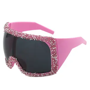 summervibes New large frame mask sunglasses luxury rhinestone decoration catwalk party sunglasses integrated goggles fashion  fall  line visual  snow  glasses envy lash goggles ombre lagoggles