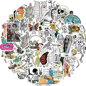 Skeleton Plant Art Sticker, 50pcs/set Vinyl Funny Skull Sticker, Decorative Sticker for Laptop, Water Bottle, Scrapbooking, Skateboard, Ornaments