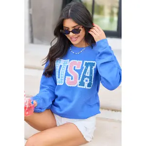 USA Lace Print Heather Blue Graphic Sweatshirt