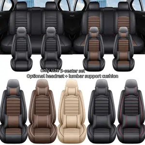 5-Seat Car Seat Covers, PU Leather, Waterproof & Stain-Resistant, Universal Headrest & Lumbar Support, Compatible with Airbags, Automotive Seat Covers