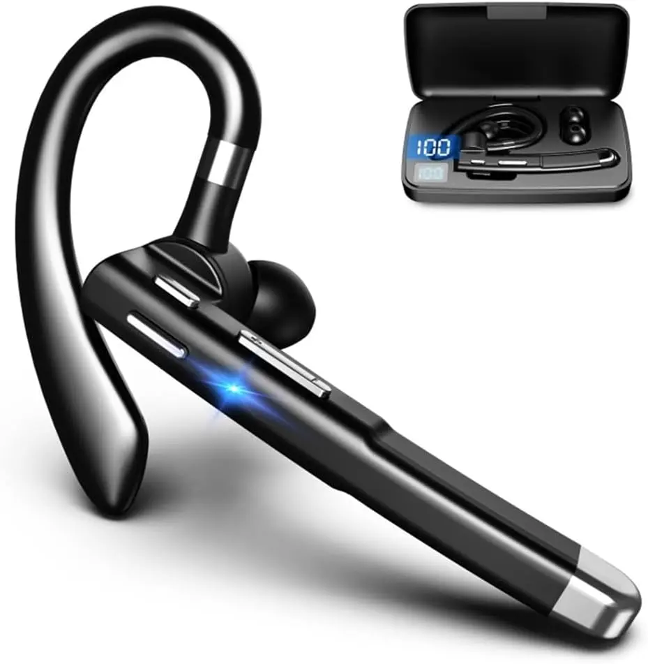 Wireless Bluetooth Earbuds (In-Ear Headset) with 500mAh Charging Case, V5.1 Hands-Free Earpiece with Built-in Mic, 80H Talk Time, 20kHz Compatibility, Non-Water-Resistant, for Driving, Works with iOS & Android Cellphones