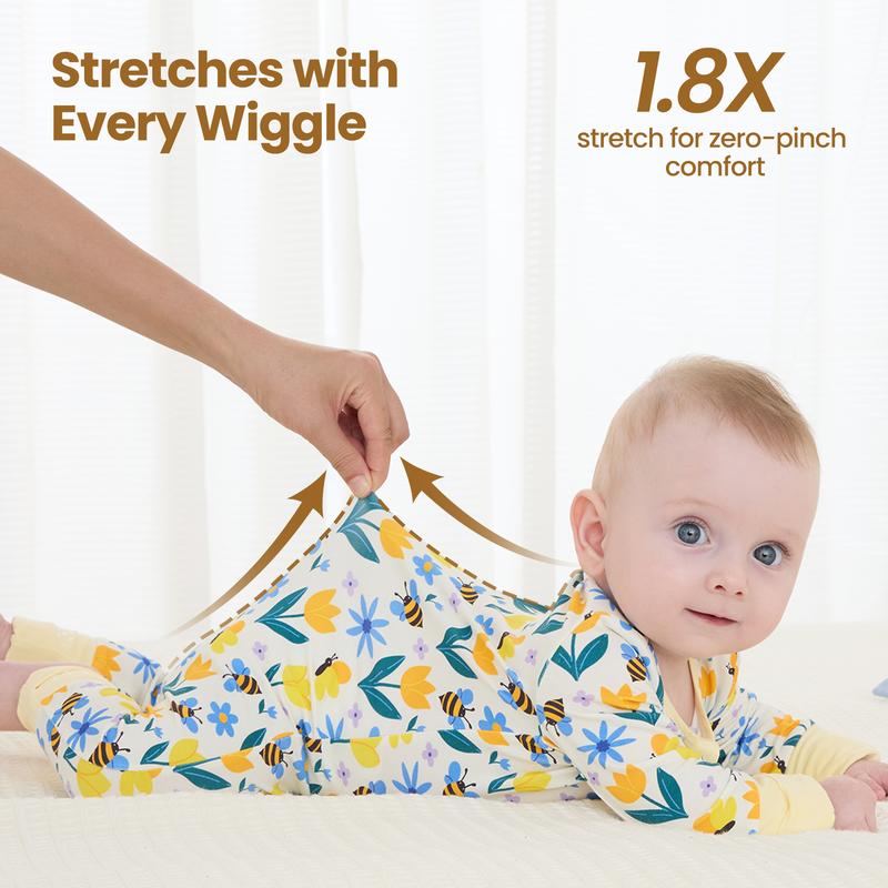 PATPAT Baby Footie Romper, Viscose from Bamboo, Long Sleeve, 2-Way Zipper, Fold-Over Mittens, Cuffs & Anti-Slip Grips