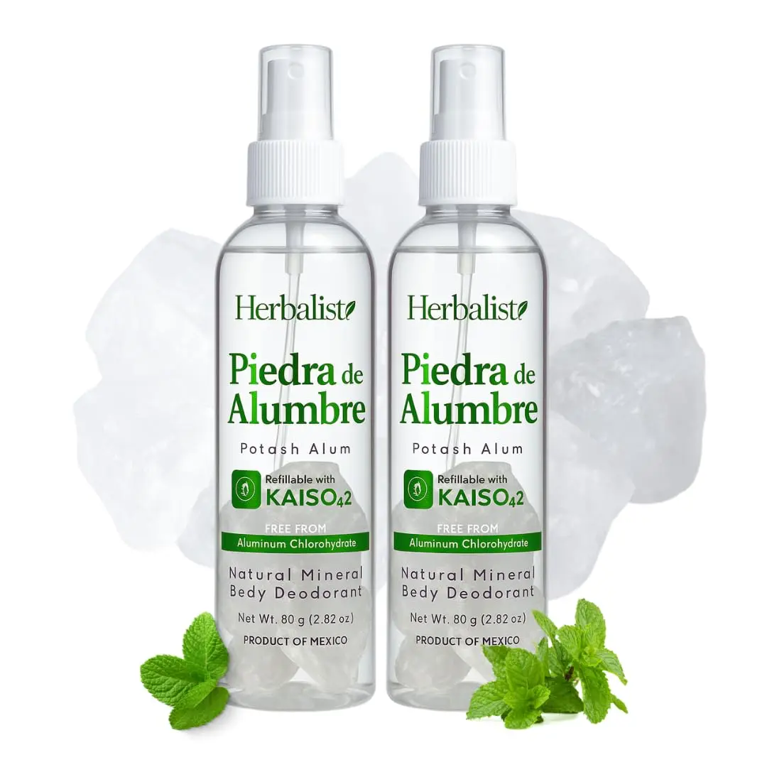 2 Bottles - Natural Crystal Piedra Alumbre Spray – Refillable 80g (2.82oz) Each - Potash Alum Mist for Women, Men & Teens Fragrance – With Real Alum Stones – Aluminum-Free, Long-Lasting