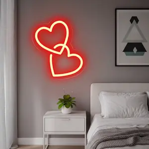 Interlocked Heart Neon Sign with Double Heart Design and Neon Lighting for Home Cafe and Event Decor Ambient Decoration Lamp