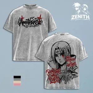 Itachi Uchiha Vintage Washed Oversized Graphic Tee, NRT Anime Streetwear T Shirt, Heavyweight Cotton Y2K Clothing for Men Women, Anime Fan Gift
