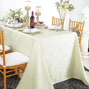 72"x120" Seamless Rectangular Marquis Damask Jacquard Polyester (240 GSM) Tablecloth - Ivory (1pc)