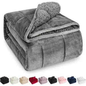 Sherpa Fleece Weighted Blanket for Adult, 15 lbs Dual Sided Cozy Fluffy Heavy Blanket, Ultra Fuzzy Throw Blanket with Soft Plush Flannel Top, 48 x 72 inches, Grey on Both Sides