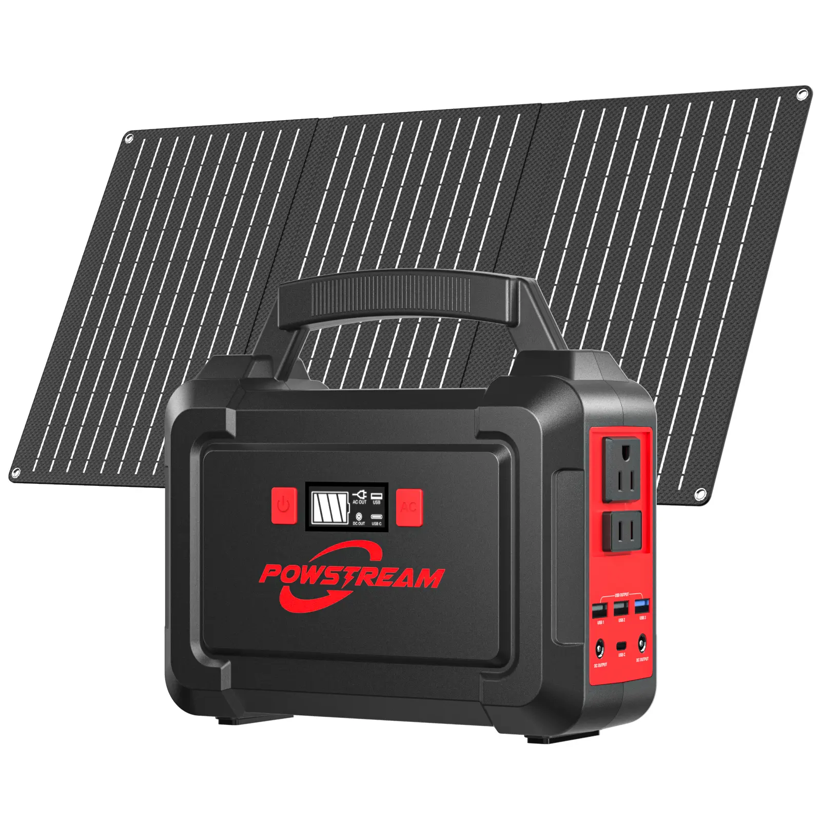 167Wh Solar Generator with 30W Solar Panel Portable Power Station with 2 x 100W AC Outlets (150W Surge) 8 Output Ports Built-in Flashlight for Home Camping Essentials Power Outages Emergency
