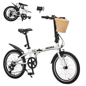 20‑Inch Folding Adult & Kids Bike, Steel Frame 6‑Speed City Commuter with Basket, Phone Holder, Fenders & Dual V‑Brakes, Portable Compact Bicycle for Men, Women & Teenagers, Adjustable Design Suitable for Children Aged 10+