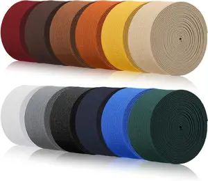 12 Rolls Colorful Elastic Band Folding Elastic Cord Heavy Duty Stretch Band Knitted Flat Band for Sewing Crafts DIY Comforter Cuffs(1 Inch X 2.2 Yard,Dark Color)