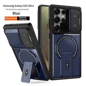 Magnetic, Shockproof Phone Case for Samsung Galaxy S26/S25/S24/S23/S22/S21 Ultra/Plus — Full-Coverage Camera Protection, All-Around Defense, Unisex Design with Integrated Lens Cover and Foldable Kickstand