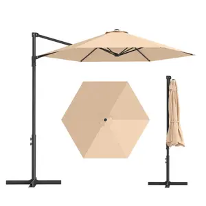 [FLASH SALE] Garvee Cantilever Patio Umbrella, 9 FT Khaki Offset Sun Shade with UV-Resistant Vented Canopy for Deck, Backyard, Poolside and Balcony