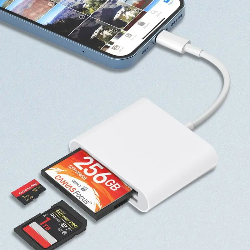 3-in-1 CF/SD/TF Card Reader, 1 Count Compact Flash Memory Card Reader Adapter, Multifunctional Card Reader for iPhone, USB Port Adapters, USB Port Gadget, Computer Memory Card Readers