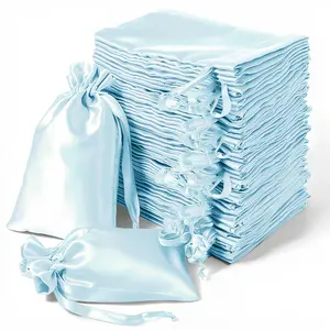 60 Pack 5"x7" Light Blue Satin Drawstring Wedding Party Favor Gift Bags