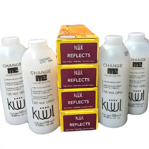 KUUL COLOR SYSTEM Hair Color Cream Red-Violet Reflects 90ml x4 with 135ml Peroxide x4 - Radiant, Full-Coverage, Long-Lasting Permanent Dye for Scalp and Hair, Mix Ratio 1:1/2, Ideal Root Touch-Up