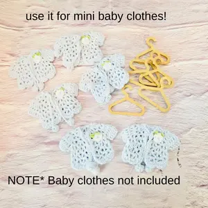 Miniature Gold Wooden Hangers for Baby Shower Decorations Gift Organiser Set of 12 Traditional Style Embellishment Supplies Hanging