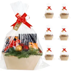 Bigger Baskets for Gifts Empty, 6 Pack Sturdy  Basket With Handles  Basket Kit, 6 Shrink Wrap Bags, 6 Bows and Hang Tag, Empty  Baskets to Fill for Graduation,  Shower