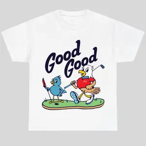 Good Good Golf Graphic Print T-Shirt, For Men For Women, Funny Cartoon Character Tee