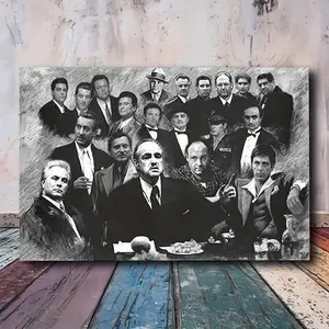 2D Flat, 1 Piece Frameless Scarface & Goodfellas Collage Poster - Retro Black and White Gangster Movie Wall Art, Including Soprano, Godfather, Gotti and Iconic Characters - 30.48x 45.72cm Classic Movie Decoration, Suitable for Living Room, Bedroom, Men's